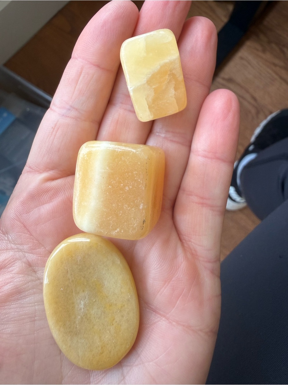 Set of 3 orange calcite crystals